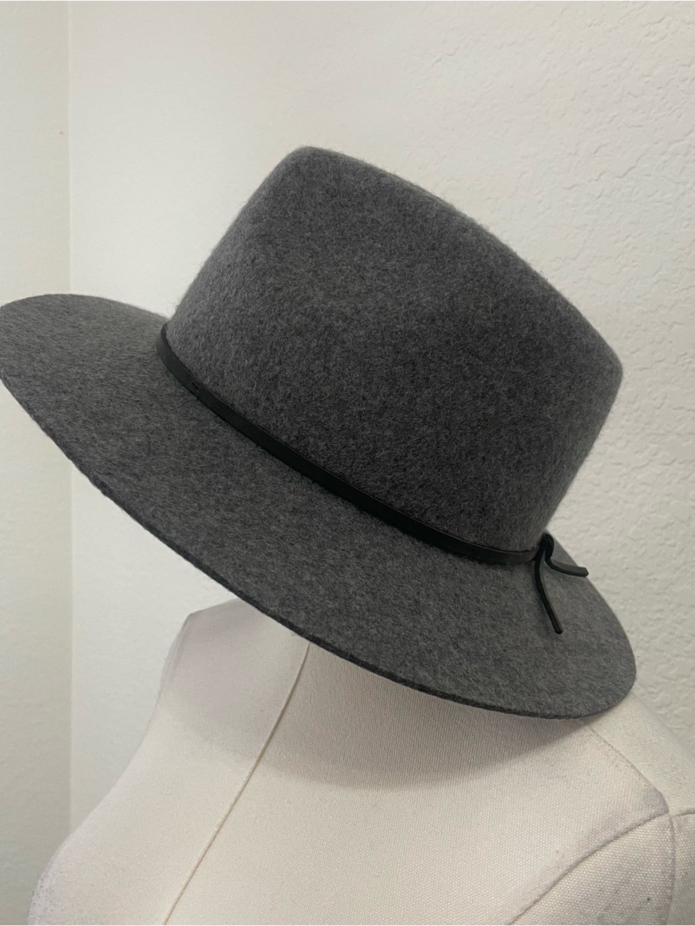 Brixton Joanna Hat Gray Wool Felt Wide Brim Fedora XS 54cm Leather Band